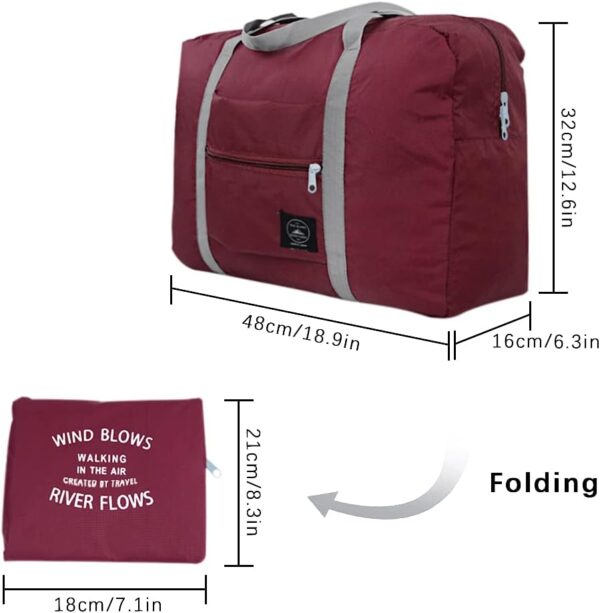 2 Pcs Foldable Travel Duffel Bags, Waterproof Lightweight Carry-on Bags, Suitable for Overnight, Holiday, Shopping, Weekends, Outing, Gym(Wine Red/Navy Blue) - Image 2