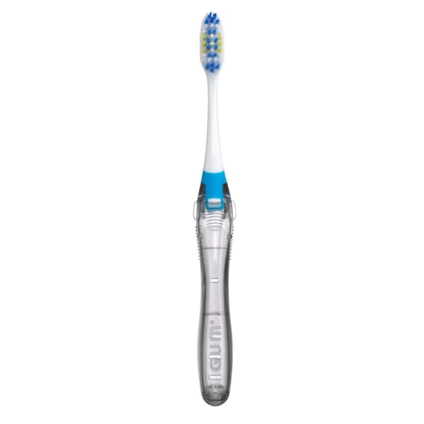 GUM Folding Travel Toothbrush, Compact Head + Tongue Cleaner, Soft Bristled Travel Toothbrushes for Adults, 2ct (Colors may vary) - Image 3