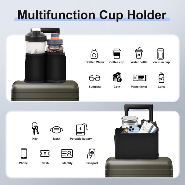 Luggage Travel Cup Holder for Suitcases Free Hands, Travel Accessories, Carry on Beverage Cup Holder Attachment, Luggage Cup Caddy Gifts for Flight Attendants, Business, Travelers, Black - Image 6