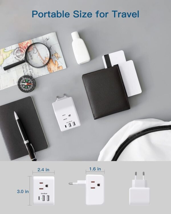 2 Pack European Travel Plug Adapter, International Power Adapter with 3 Outlets 3 USB Charging Ports(1 USB C), Type C Plug Adapter Travel Essentials to Most Europe EU Spain Italy France Germany - Image 4