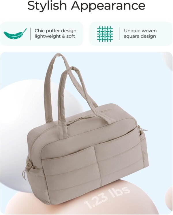 BAGSMART Travel Duffle Bag Gym Bag for Women, 31L Puffer Tote Bag Quilted Laptop Carry on, Weekender Overnight Bag Organizer Duffel Bag for Travel, Khaki - Image 5