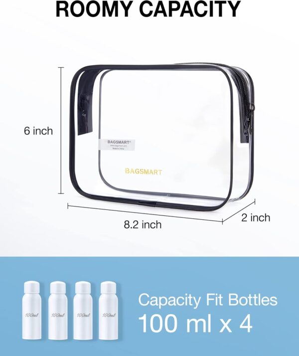 BAGSMART Clear Toiletry Bag, 2 Packs TSA Approved Water resistant Quart Size Travel Organizer, Airport Airline Travel Essential Carry On Makeup Cosmetic Bags for Women, Black - Image 3