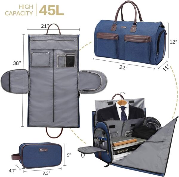 Convertible Garment Bag with Toiletry Bag, Modoker Carry on Garment Duffel Bag for Men Women - 2 in 1 Hanging Suitcase Suit Travel Bags, Blue - Image 2