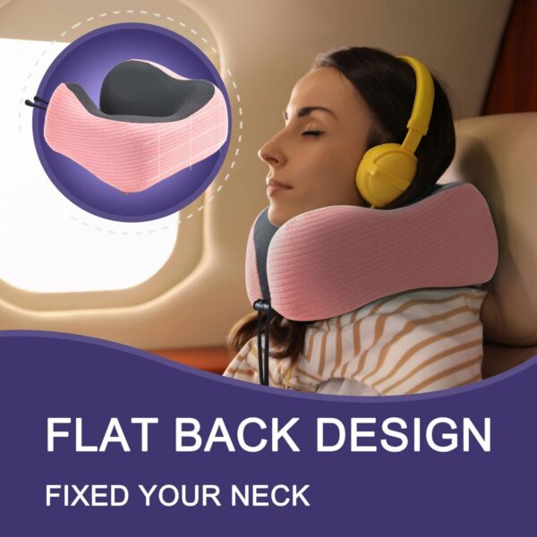 napfun Neck Pillow for Traveling, Upgraded Travel Neck Pillow for Airplane 100% Pure Memory Foam Travel Pillow for Flight Headrest Sleep, Portable Plane Accessories, Pink - Image 4