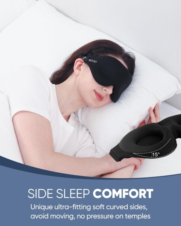 MZOO Sleep Eye Mask for Side Sleeper Men Women, Zero Eye Pressure 3D Sleeping Mask, Light Blocking Patented Design Night Blindfold, Soft Eye Shade Cover for Travel, Black - Image 3