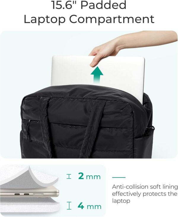 BAGSMART Puffer Travel Duffel Bag, Small Gym Bag for Women, Water-resistant Weekender with Shoe Compartment, Black - Image 6