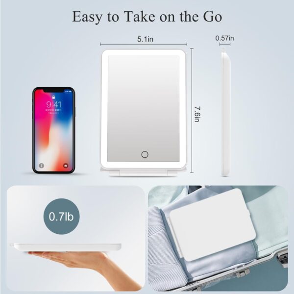 FUNTOUCH Rechargeable Travel Makeup Mirror with 72 Led Lights, Portable Lighted Beauty Mirror, 3 Color Lighting, Dimmable Touch Screen, Tabletop LED Folding Cosmetic Vanity Mirror - Image 5