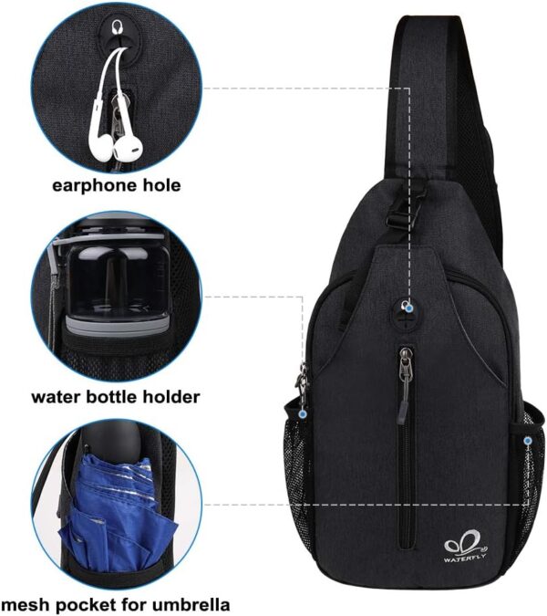 WATERFLY Crossbody Sling Backpack Sling Bag Travel Hiking Chest Bag Daypack - Image 5