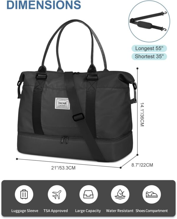 BAGAIL Travel Duffel Bag - Weekender, Overnight Gym Carry On Tote with Wet Pocket, Hospital Mom Bag for Labor and Delivery - Extra Large, Black - Image 6