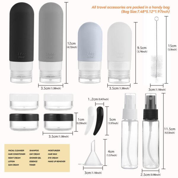 16 Pack Travel Bottles Set - TSA Approved Leak Proof Silicone Squeezable Containers for Toiletries, Conditioner, Shampoo, Lotion & Body Wash Accessories (16 pcs/Black Pack) - Image 8