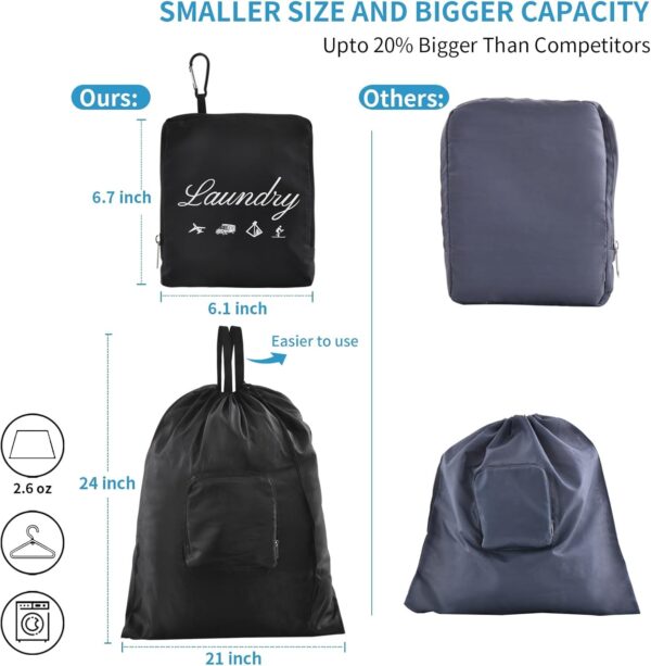 2 Pcs JHX Travel Laundry Bags, Dirty Clothes Organizer【Upgraded】with Handles and Aluminum Carabiner for Travel, Camp, Fitness, and Students (Black&Grey) 24"L x 21"W - Image 2