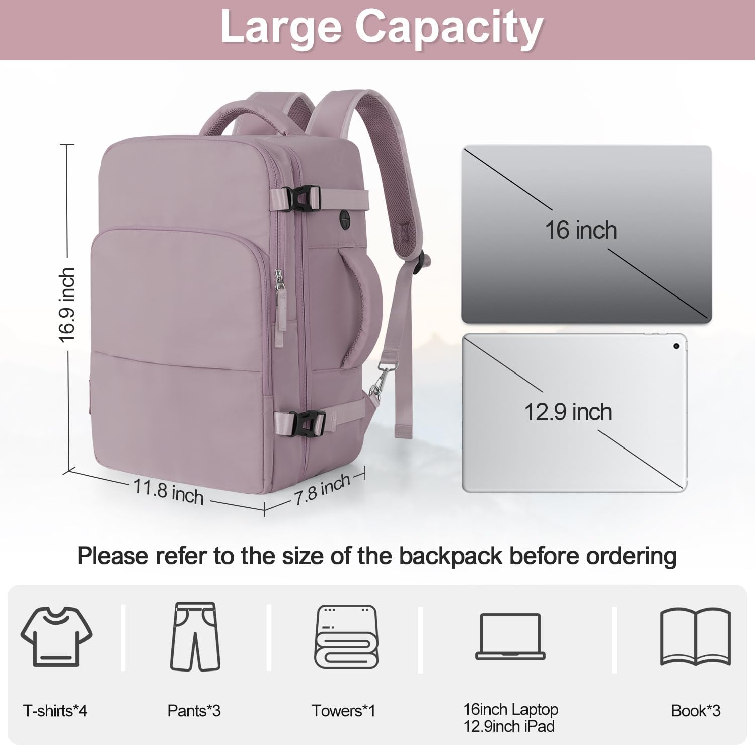 Travel laptop Backpack for Women, Personal Item Size Flight Approved, 16 Inch Laptop Bag with Multi-Pockets, College Computer Bag, Waterproof Carry On Backpack Casual Daypack Backpack - Image 7
