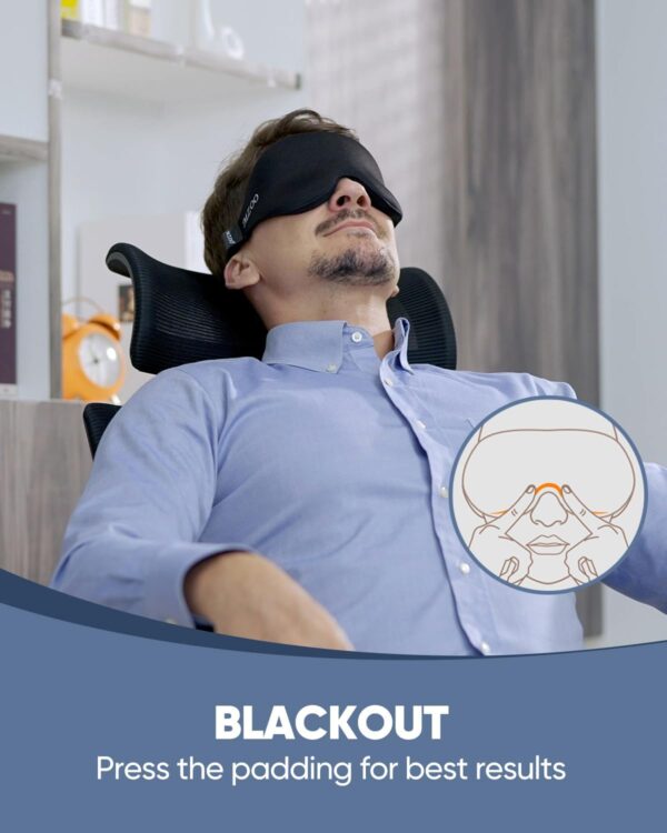 MZOO Sleep Eye Mask for Side Sleeper Men Women, Zero Eye Pressure 3D Sleeping Mask, Light Blocking Patented Design Night Blindfold, Soft Eye Shade Cover for Travel, Black - Image 4