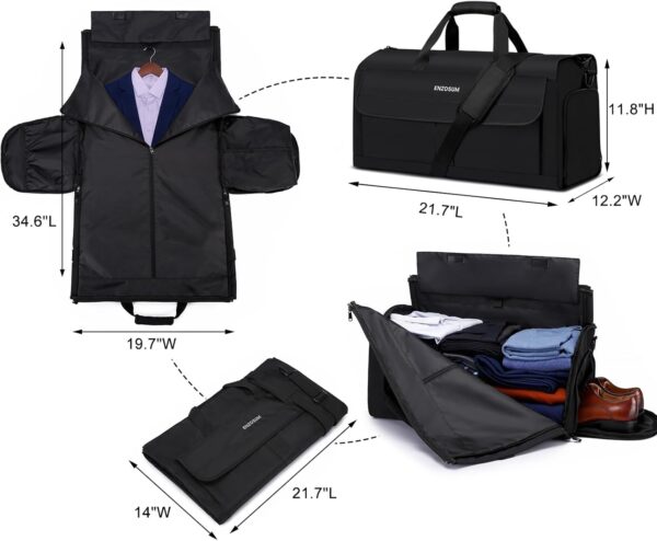 Garment Bags for Travel Large Suit Bag for Men Carry On Garment Bag Convertible Garment Duffle Bag with Shoes Compartment,2 in 1 Hanging Dress Suitcase Suit Travel Bags,Black - Image 2