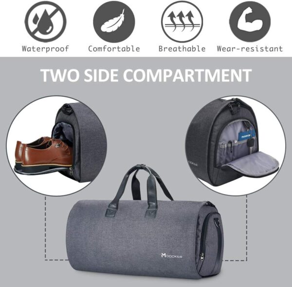 Convertible Garment Bag with Shoulder Strap, Modoker Carry on Garment Duffel Bag for Men Women - 2 in 1 Hanging Suitcase Suit Travel Bags (Black) - Image 5