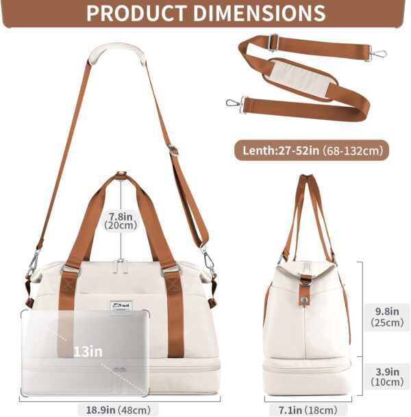 ETRONIK Weekender Bags for Women, Gym Bag with Shoes Compartment & Wet Pocket, Travel Duffel Bag with Trolley Sleeve for Personal Item Travel, Overnight Carry on Bag, Beige - Image 3