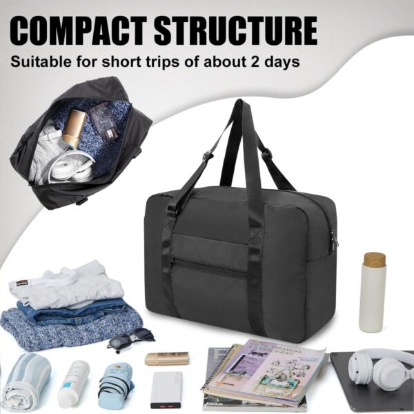 Small Duffle Bag for Travel, Personal Item Travel Bag Foldable Travel Tote Mini Gym Bag for Men Women, Black - Image 4
