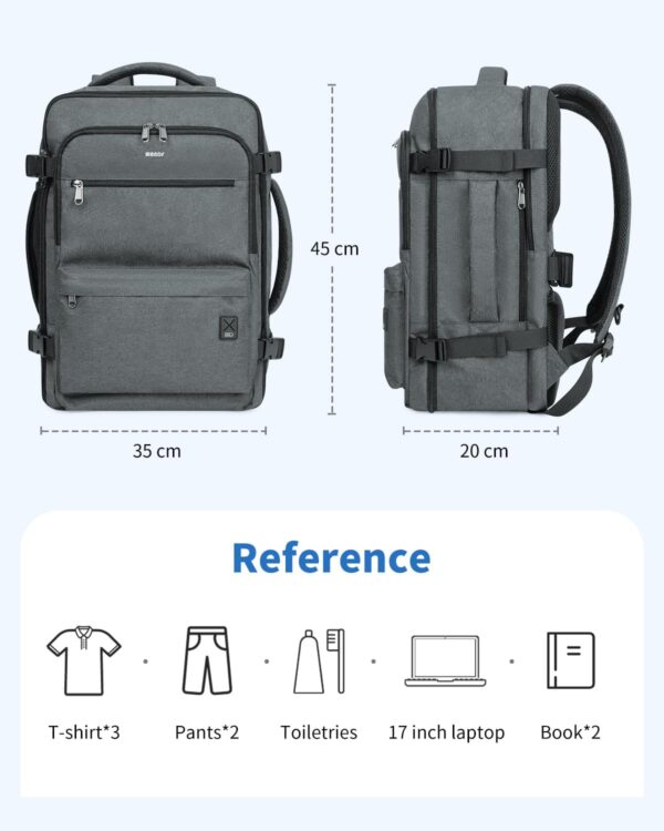 WANDF Travel Backpack For Spirit Airlines Personal Item Bag 18x14x8 with Wet Pocket, 17 Inch Laptop Backpack for Men Women（Grey） - Image 8