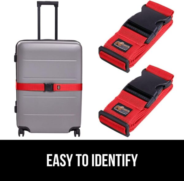 Gorilla Grip Heavy Duty Adjustable Luggage Straps for Suitcases, Easy to Identify Travel Belt Connector Holds Suitcase Together, Extends Life of Bag, Strap Connects Two Bags, Accessories 2 Pack Red - Image 4
