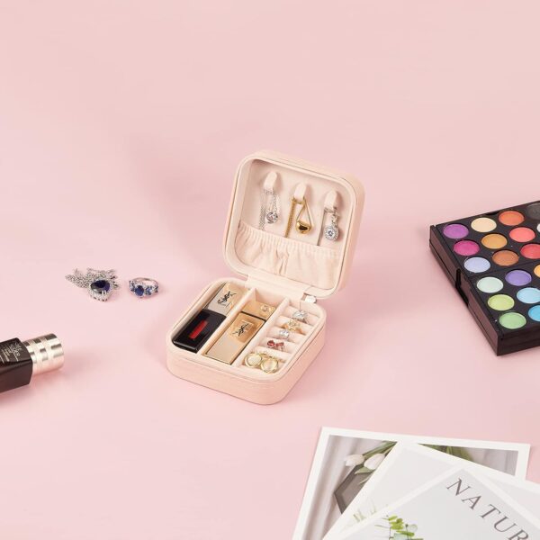 LETURE PU Leather Small Jewelry Box, Travel Portable Jewelry Case for Ring, Pendant, Earring, Necklace, Bracelet Organizer Storage Holder Boxes (Pink) - Image 2