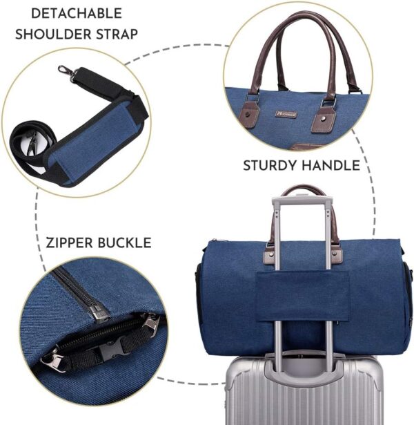 Convertible Garment Bag with Toiletry Bag, Modoker Carry on Garment Duffel Bag for Men Women - 2 in 1 Hanging Suitcase Suit Travel Bags, Blue - Image 5