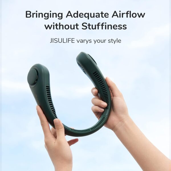 JISULIFE Portable Neck Fan, Hands-Free Bladeless, 5 Speeds, 4000 mAh Battery Operated Wearable Personal Fan, Twistable, Rechargeable, Gift for Women Men-Dark Green - Image 6