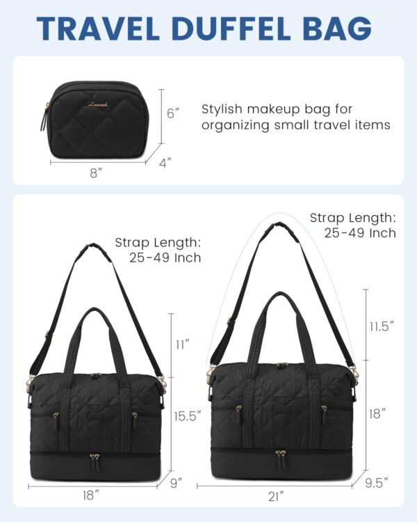 LOVEVOOK Travel Duffle Bag, Lightweight Weekender Bags for Women with Shoe Compartment, Puffer Gym Bag Personal Item Travel Bag, Quilted Overnight Bags and Hospital Bag for Labor and Delivery, Black - Image 5