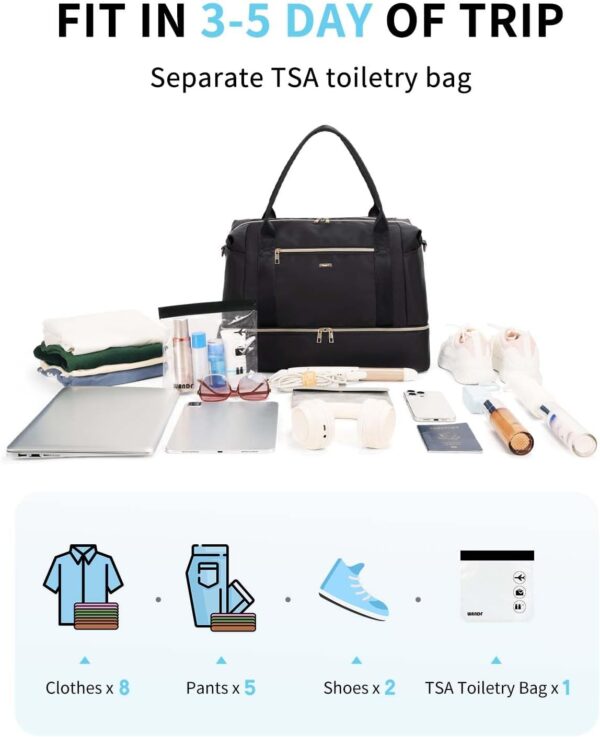 WANDF For Spirit Airlines Personal Item Bag 18x14x8 Underseat with Wet Pocket & Shoe Compartment & Tsa Approved Toiletry Bag - Image 8