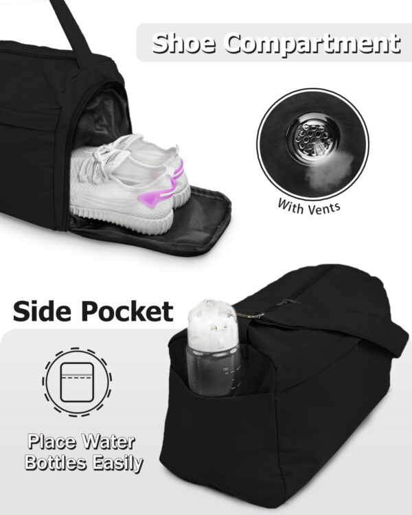 Gym Bag for Women with Shoe Compartment Sports Duffle Bag Men with Wet Pocket and Bottle Pocket Lightweight for Travel Workout, Black - Image 2