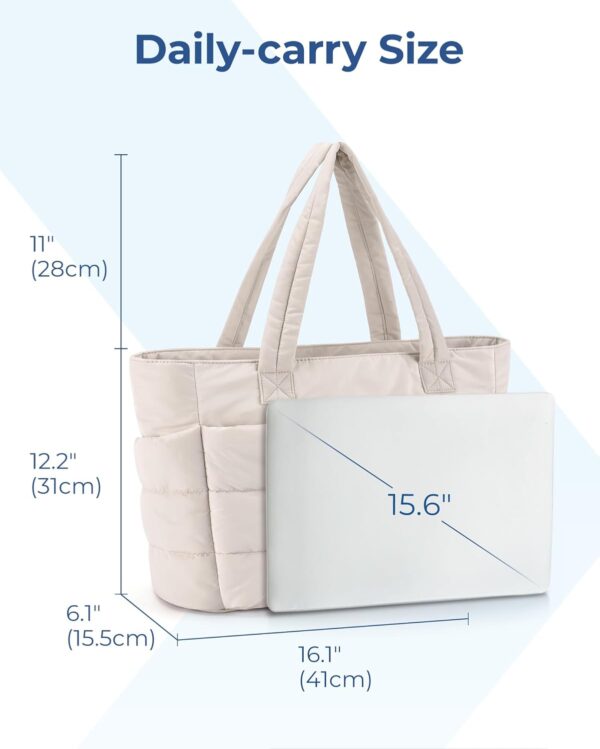 BAGSMART Tote Bag for Women, Lightweight Puffy Tote Bag with Compartments, Quilted Shoulder Bag Handbag for Travel, Work - Image 2