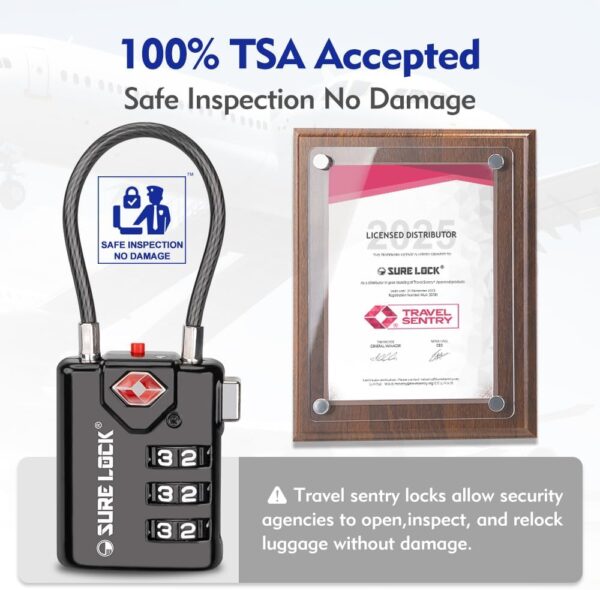 SURE LOCK TSA Compatible Travel Luggage Locks, Inspection Indicator, Easy Read Dials TSA Approved with Zinc Alloy - Image 3