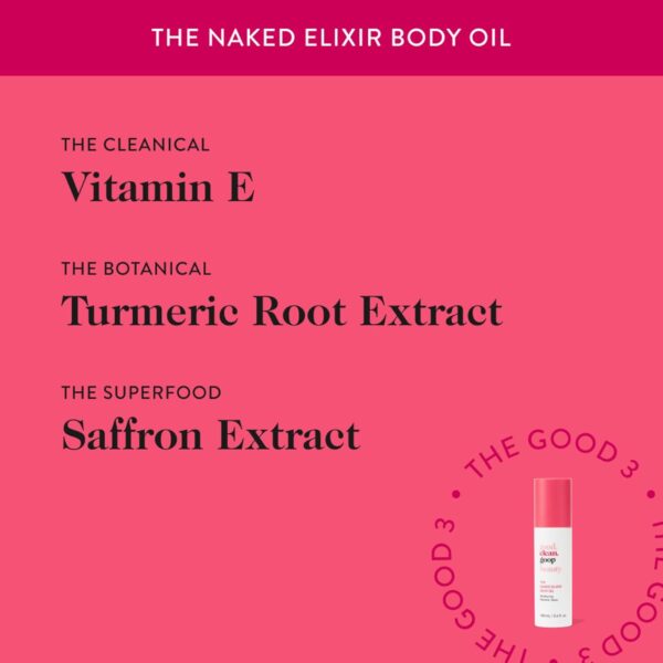 good.clean.goop beauty The Naked Elixir Body Oil | Body Oil to Hydrate Skin Barrier | Vitamin E Oil, Turmeric Root Extract & Saffron Extract | Body Moisturizer | Cruelty-Free & Vegan | 3.4 Fl oz - Image 4