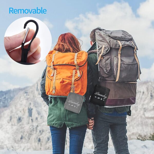2 Pcs JHX Travel Laundry Bags, Dirty Clothes Organizer【Upgraded】with Handles and Aluminum Carabiner for Travel, Camp, Fitness, and Students (Black&Grey) 24"L x 21"W - Image 3