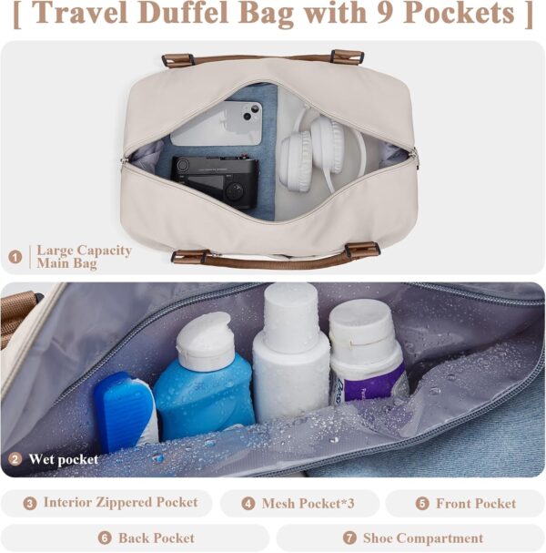 Travel Duffel Bag with Shoes Compartment, Overnight Weekender Bags for Women,Carry on Personal Item Bag - Image 4