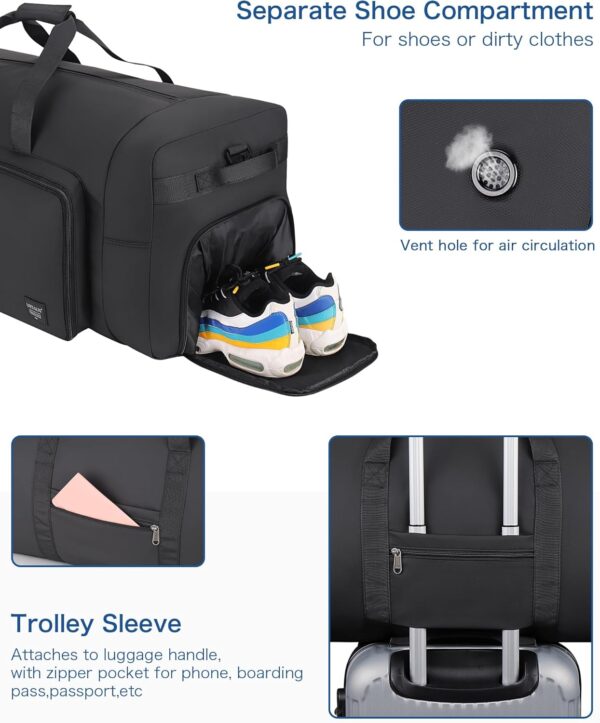 80L Large Duffle Bag for Travel, Urtala 26” Travel Duffle Bag for Men and Women, Foldable Traveling Duffel Bags with Shoes Compartment, Waterproof and Tear Resistant - Image 4