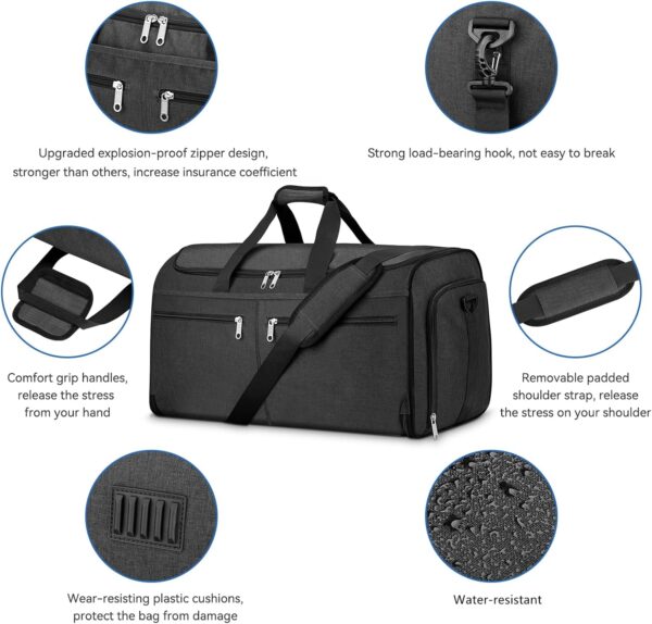 Garment Duffle Bags for Travel, Bukere Convertible Carry on Garment Duffel Bag for Men Women, Shoe Compartment, 2 in 1 Hanging Dress Suitcase Suit Travel Bags, Midnight Grey - Image 4