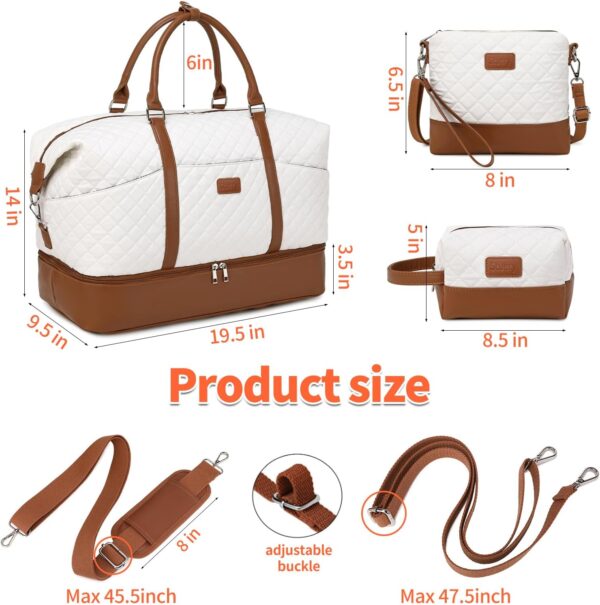 Weekender Bag, Large Travel Duffel Bag for Women, Carry on Overnight Bag with Shoe Compartment and Toiletry Bags - Image 6