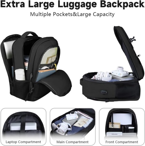 Travel Backpack, Large Carry on Backpack, 17 Inch Laptop Bag, Big Sturdy TSA-Friendly with USB Port College School Rucksack Bag, Gifts for Him Men Women, Black - Image 4