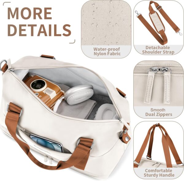 ETRONIK Weekender Bags for Women, Gym Bag with Shoes Compartment & Wet Pocket, Travel Duffel Bag with Trolley Sleeve for Personal Item Travel, Overnight Carry on Bag, Beige - Image 5