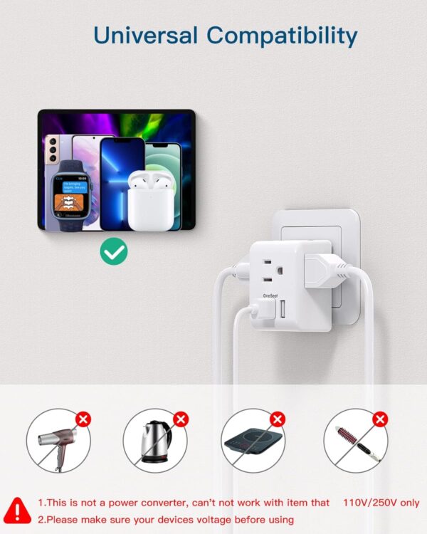 2 Pack European Travel Plug Adapter, International Power Adapter with 3 Outlets 3 USB Charging Ports(1 USB C), Type C Plug Adapter Travel Essentials to Most Europe EU Spain Italy France Germany - Image 5