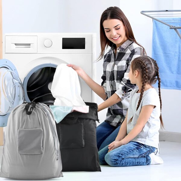 2 Pcs JHX Travel Laundry Bags, Dirty Clothes Organizer【Upgraded】with Handles and Aluminum Carabiner for Travel, Camp, Fitness, and Students (Black&Grey) 24"L x 21"W - Image 7