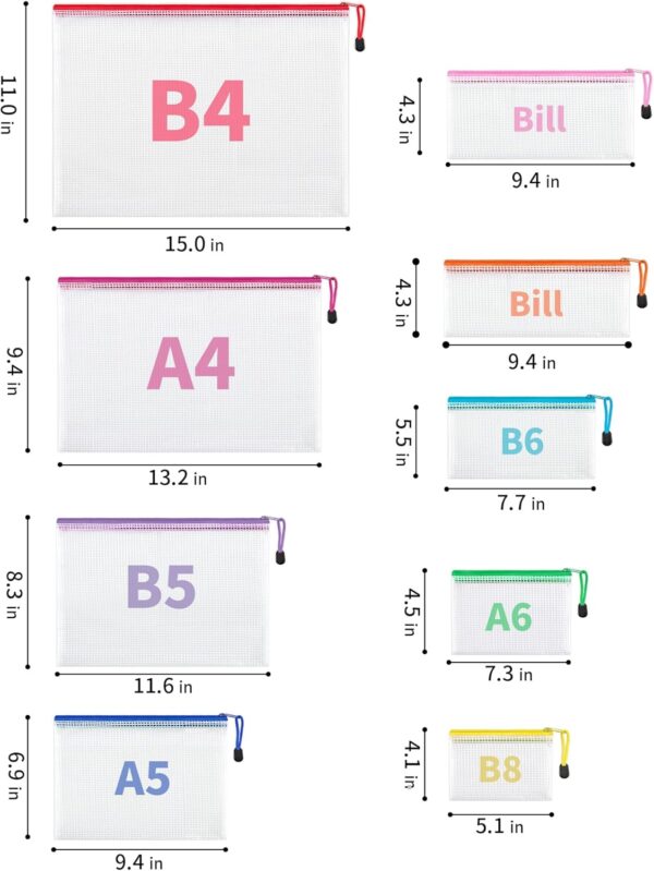 JARLINK 18 Pack 8 Sizes Mesh Pouch, 9 Colors, Waterproof Zipper Bags Document Multipurpose Travel Bags for Office, School, Board Game, Puzzles, Cosmetics, Travel Accessories, and Home Organization - Image 2