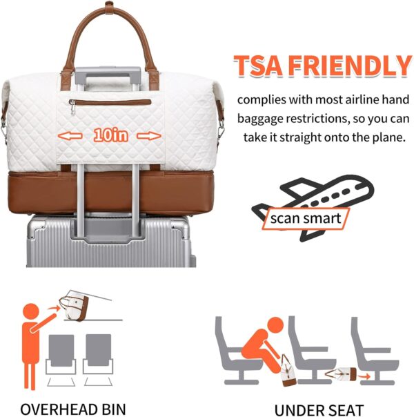 Weekender Bag, Large Travel Duffel Bag for Women, Carry on Overnight Bag with Shoe Compartment and Toiletry Bags - Image 5