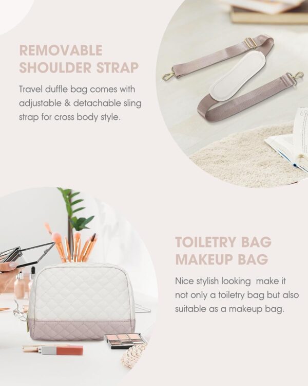 Travel Duffle Bag Weekender for Women: Travel Duffel Bag Carry-On Overnight Bag with Shoe Compartment & Wet Pocket Large Weekend Tote Bag with Toiletry Bags Gym Duffel Bag for Hospital Beige - Image 7