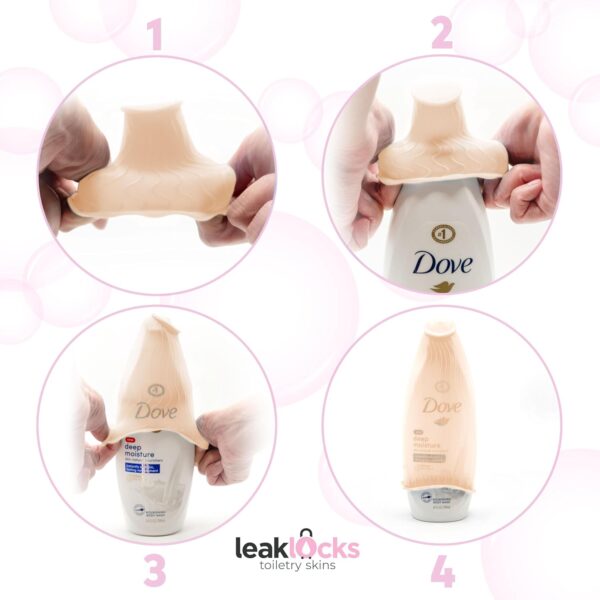 LeakLocks® Toiletry Skins™ Elastic Sleeve for Leak Proofing Travel Container in Luggage. For Standard and Travel Sized Toiletries. Reusable Accessory for Travel Bag Suitcase and Carry-on Luggage - Image 4