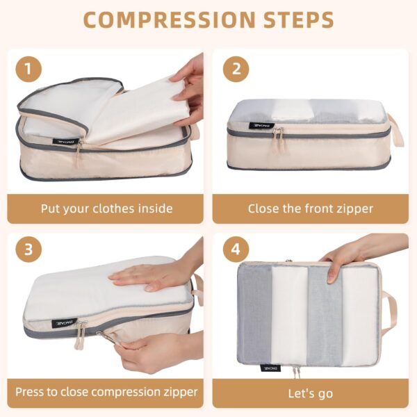 BAGAIL 4 Set/6 Set Ultralight Compression Packing Cubes Packing Organizer for Travel Accessories Luggage Suitcase Backpack(70D FullMesh 6Set Cream) - Image 4