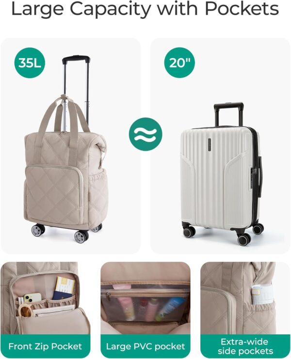 BAGSMART Rolling Duffel Bags for Women, 35L Weekender Bags for Women - Image 2