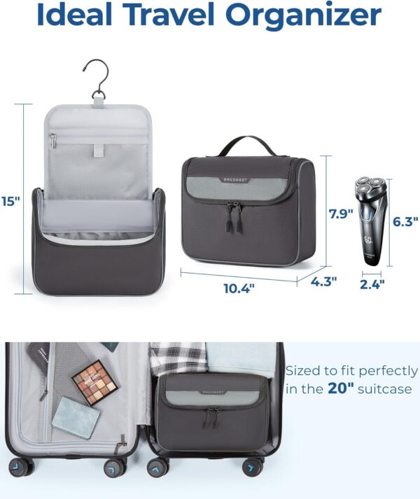 BAGSMART Travel Toiletry Bag for Men, Hanging Toiletry Bag for Mens Traveling, Outdoor Activities, Bathroom Shaving, Travel Essentials Dopp Kit Organizer 360 Swivel Hook Water Resistant, Black - Image 6