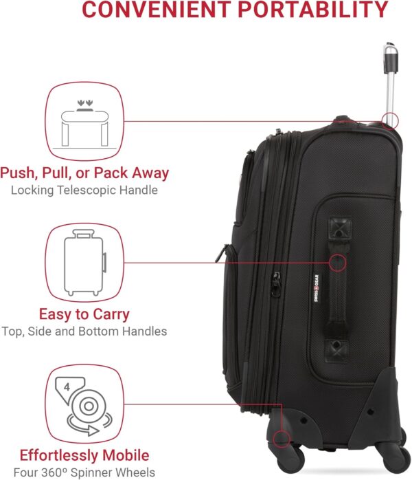 SwissGear Sion Softside Expandable Luggage, Black, Checked-Medium 25-Inch - Image 2