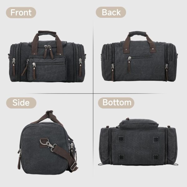 Canvas Expandable Duffle Bag for Men Traveling, Luggage Travel Bag Weekender Overnight Bag,Mens Gym Carry on Duffel Bags（Dark Grey） - Image 4